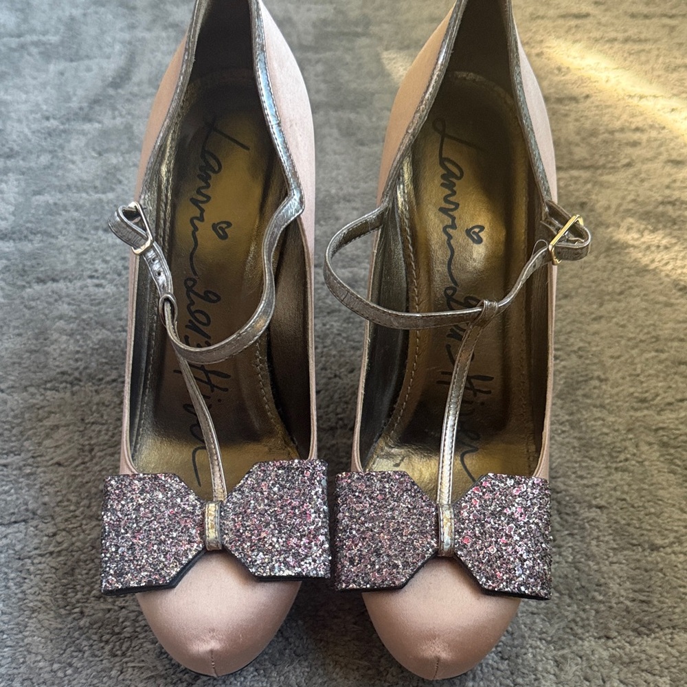 Lanvin Pink and Silver Glitter Bow Heels